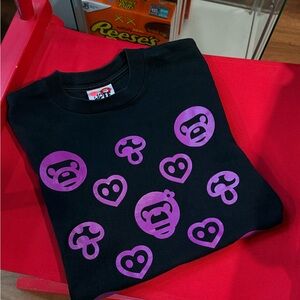 BAPE Baby Milo & Heart Mushroom Logo Black Tee - Size XS Ladies